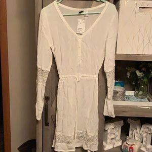 White semi sheer long sleeved dress
